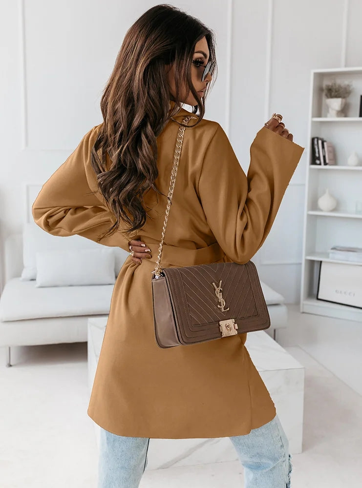New Long Sleeved Woolen Coat With Strap Outerwear