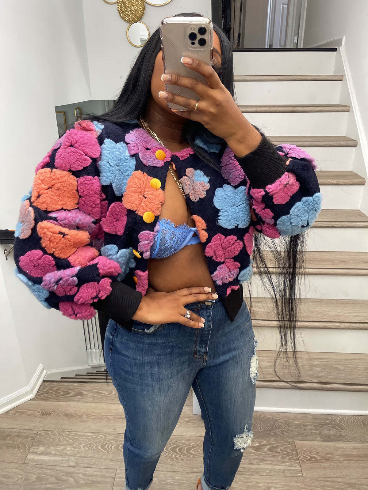 3D Rose Cardigan MultiColor
