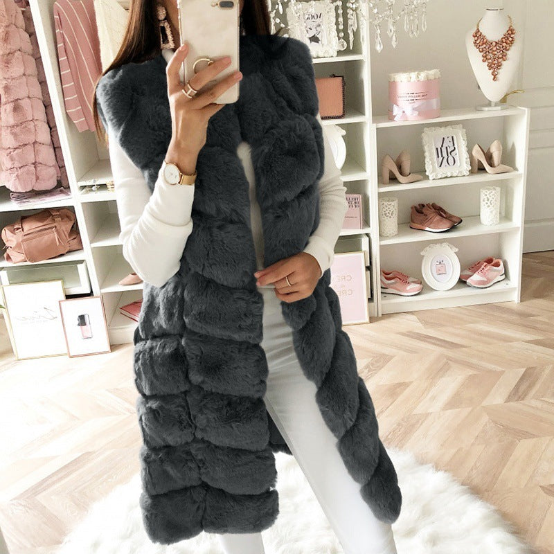 Faux Fur Long Vest Cotton-Padded Coat Thickened