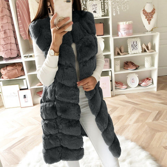 Faux Fur Long Vest Cotton-Padded Coat Thickened
