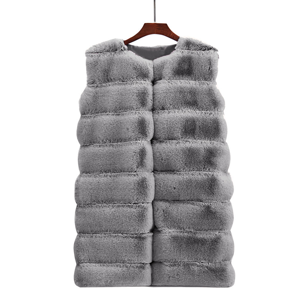 Faux Fur Long Vest Cotton-Padded Coat Thickened