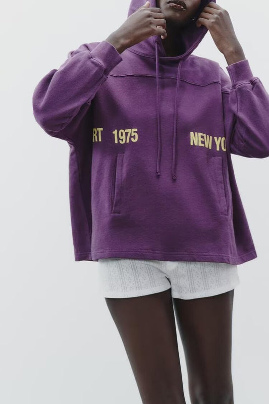 EST 1975 NEW YORK CROP Hooded Sweater