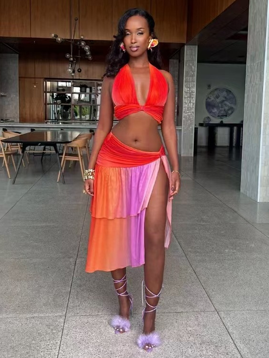 Contrast Boho Babe Matching skirt set