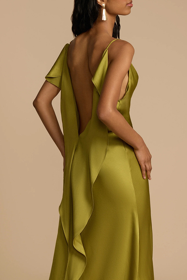 Silk Drop Backed Olive Camisole Slit Dress