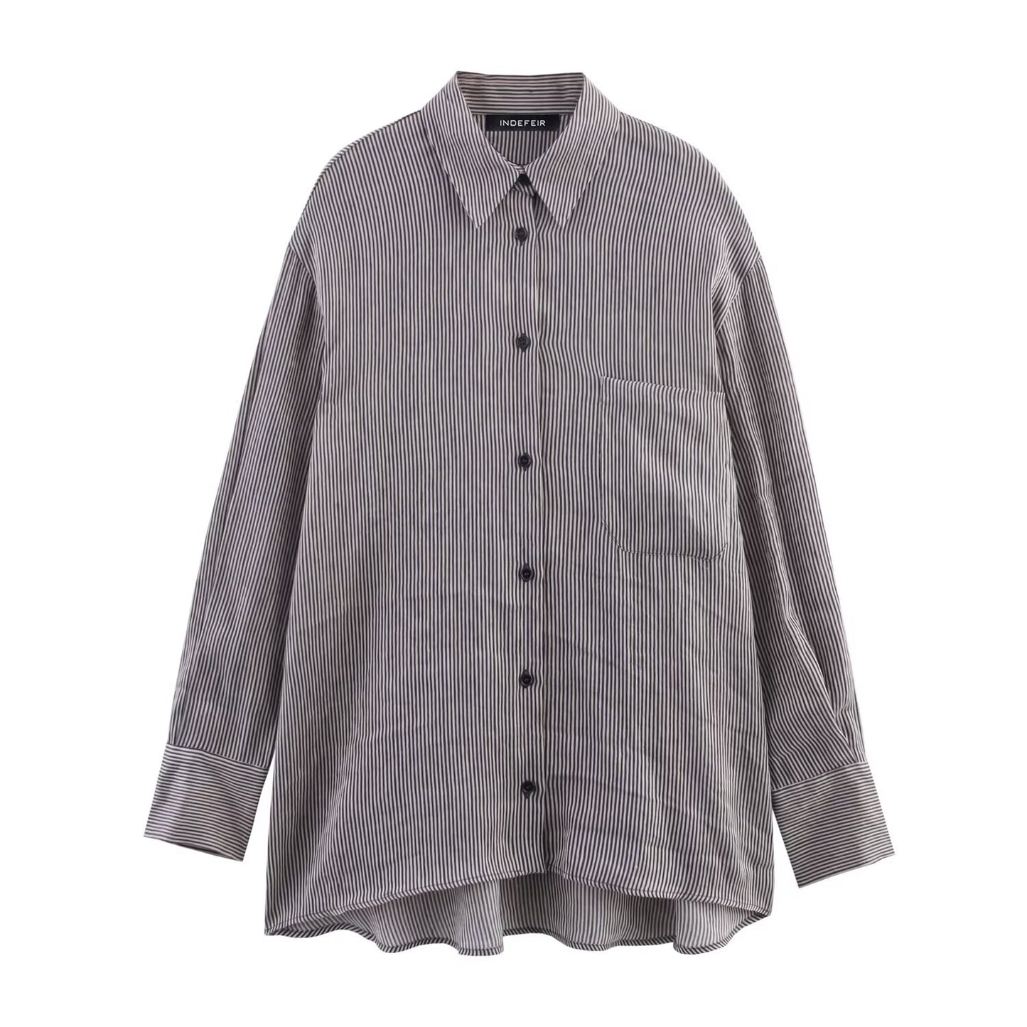 Summer Women Casual Loose Long Sleeve All Matching Striped Shirt