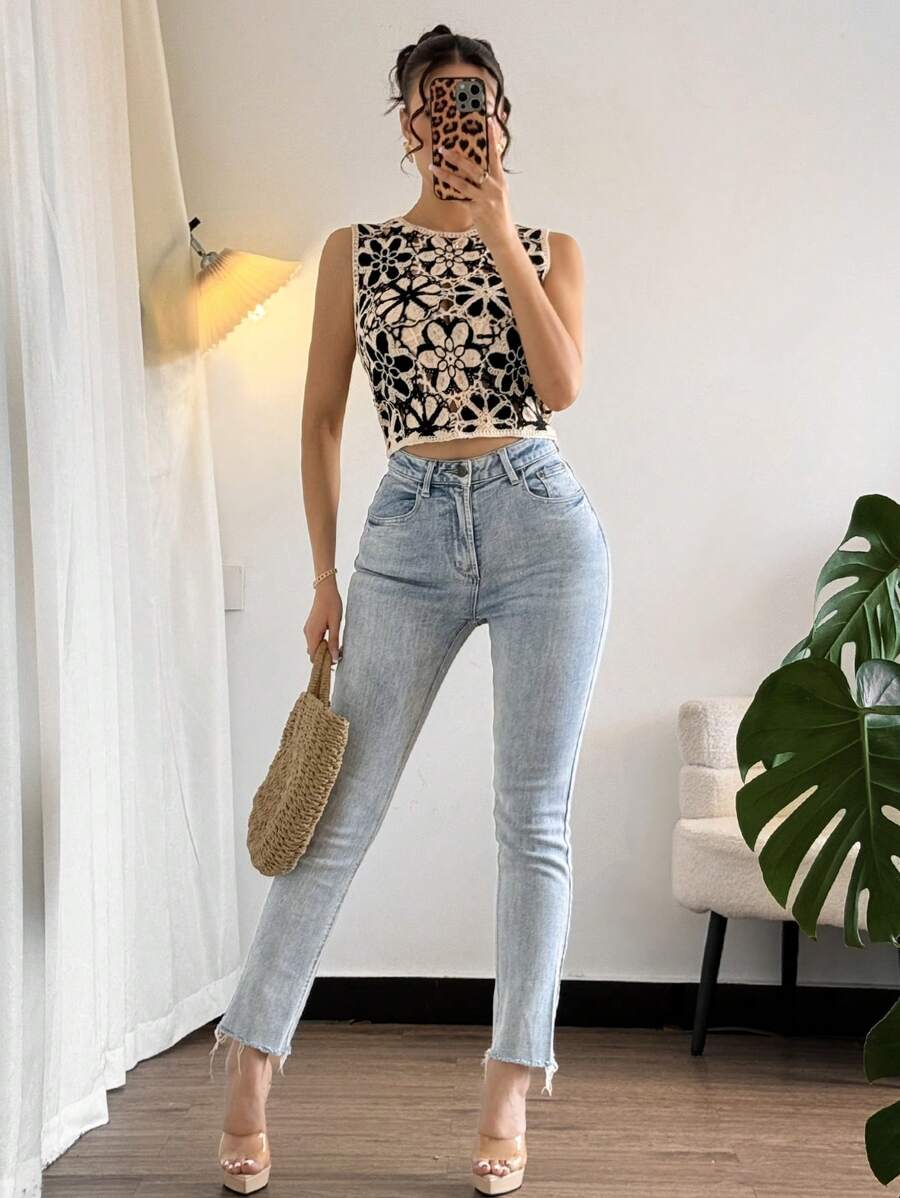 Women Summer Knitted Sleeveless Short Sleeved Top