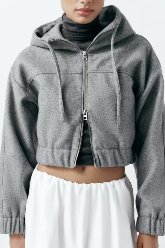Hooded double Zipper crop Sweater