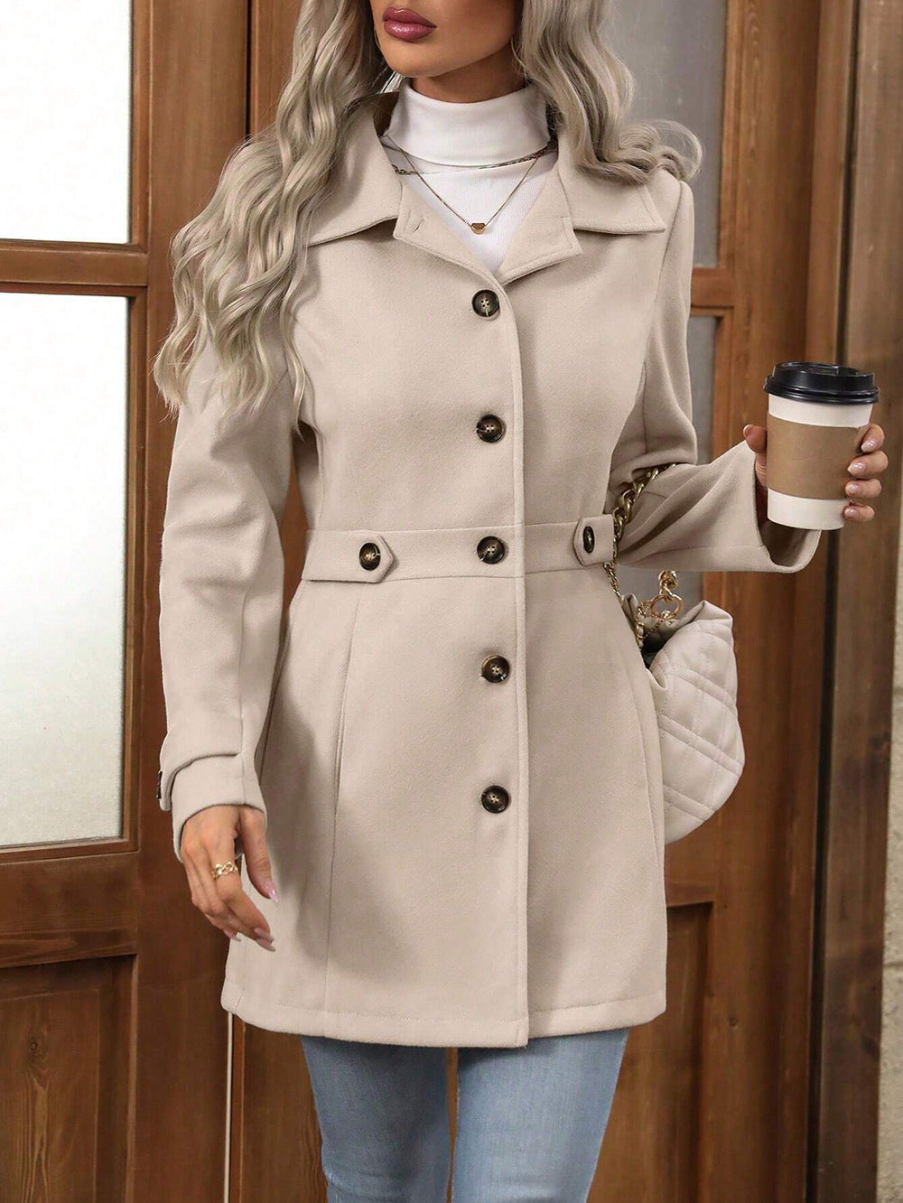 Collared Women Woolen Slim Fit Coat
