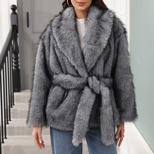 Faux Fur with Belt Mid Length Coat