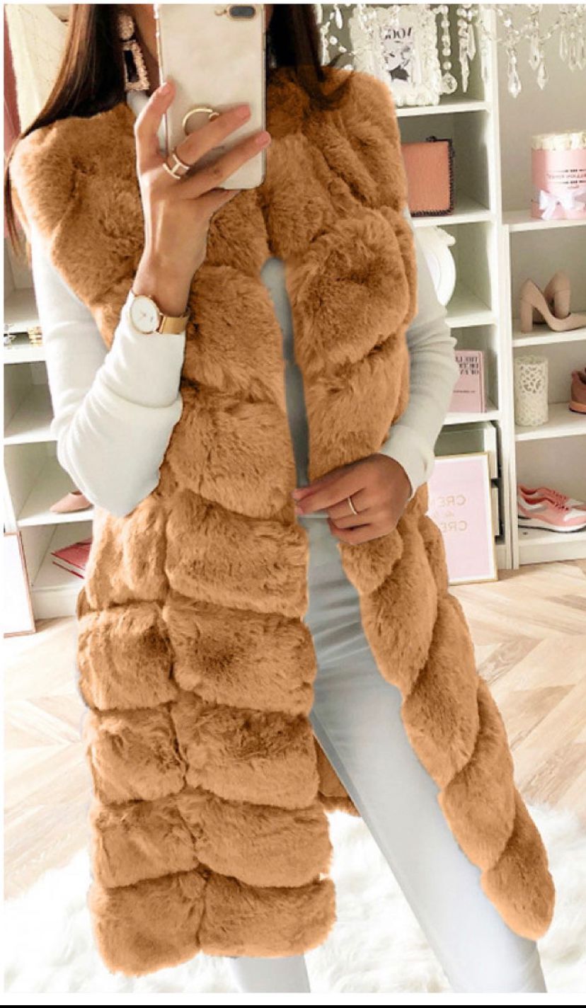 Faux Fur Long Vest Cotton-Padded Coat Thickened