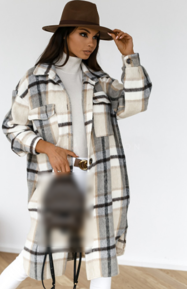 Clothing Plaid Brushed Woolen Long Blouse