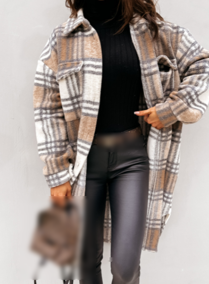 Clothing Plaid Brushed Woolen Long Blouse