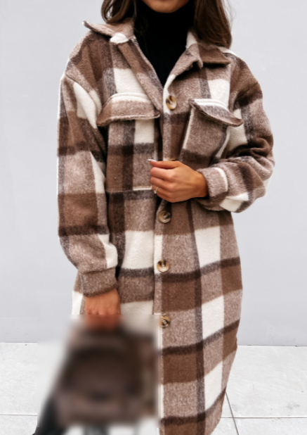 Clothing Plaid Brushed Woolen Long Blouse