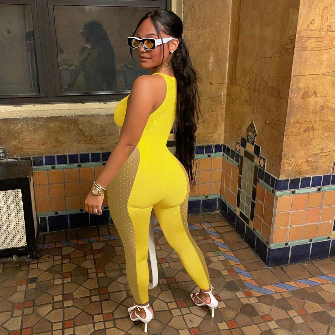 Clothing Spring Summer Mesh Milk Silk Stitching Jumpsuit