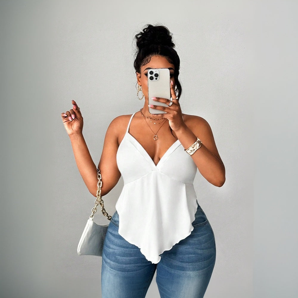 Plus Size Women Clothing Sexy Sling Vest Summer Backless Design Sleeveless Top