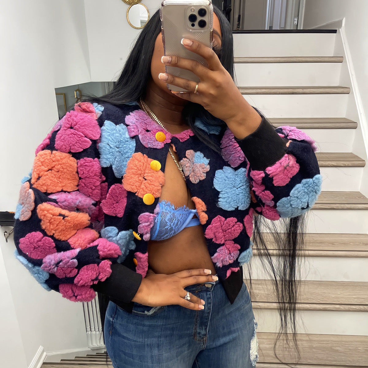 3D Rose Cardigan MultiColor