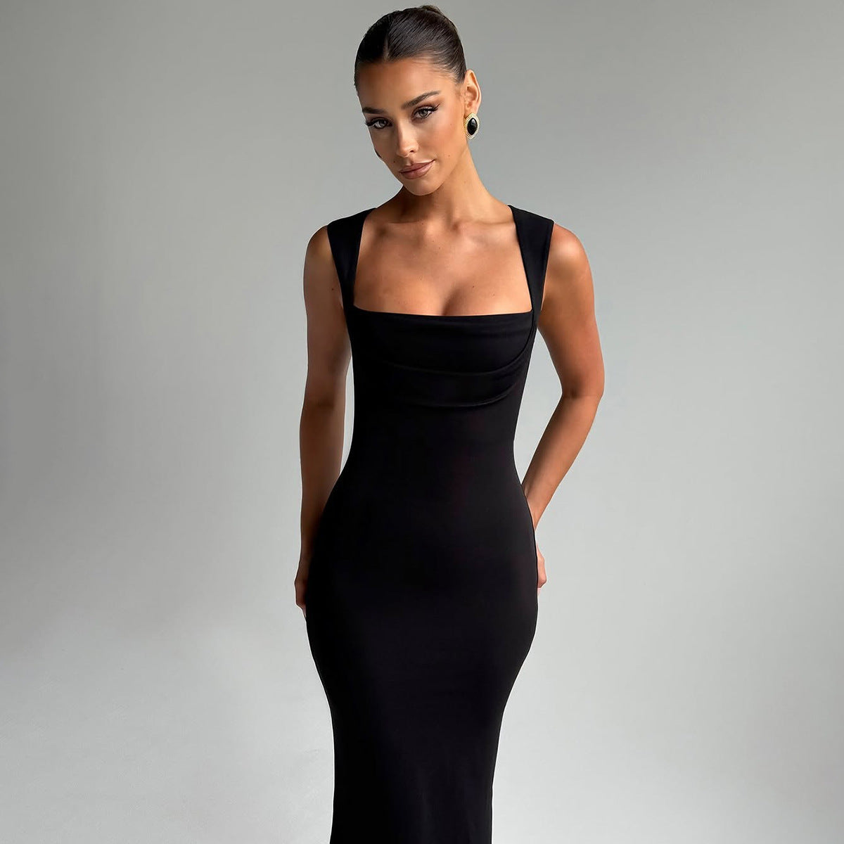 Square Collard Sleeveless Waist Slimming Dress