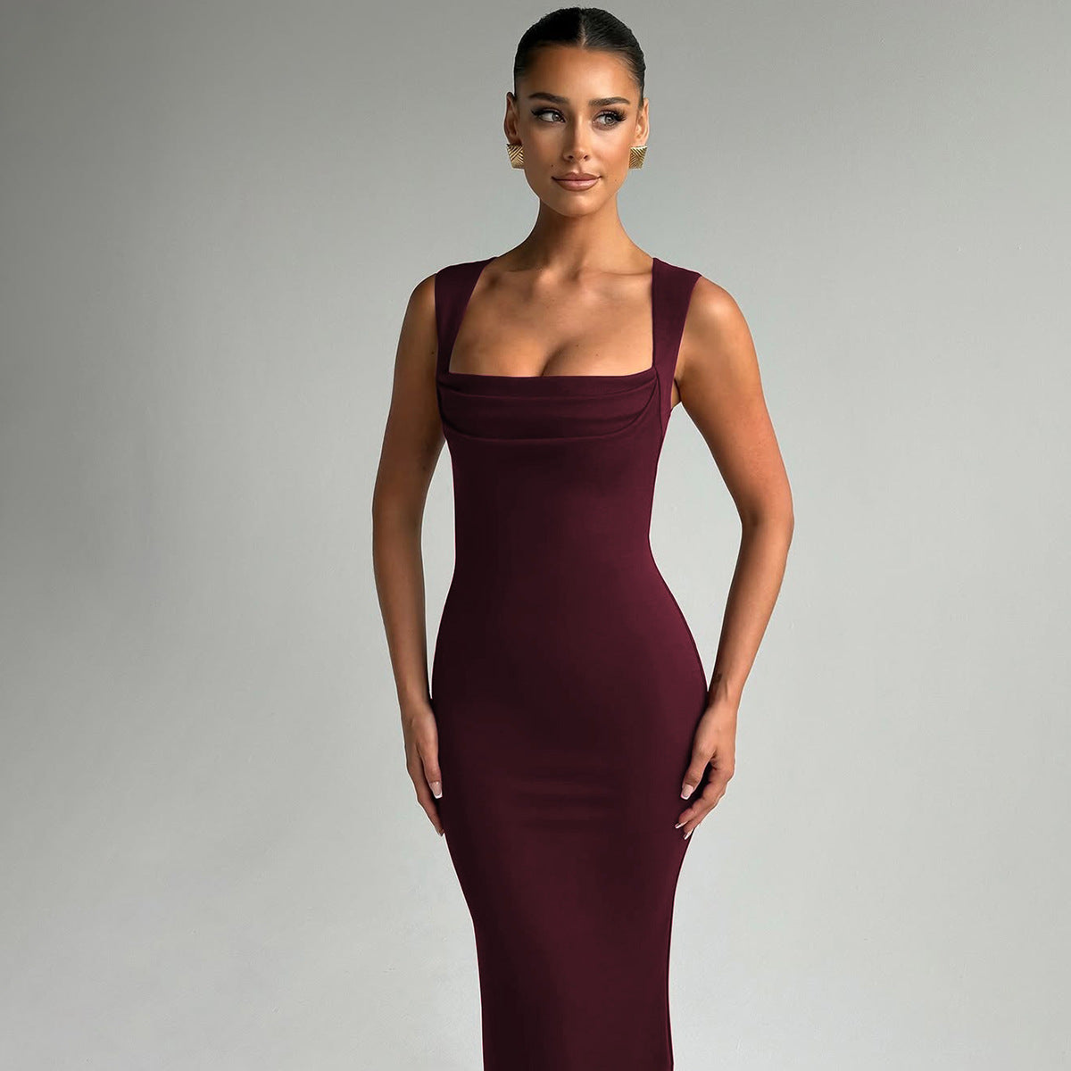 Square Collard Sleeveless Waist Slimming Dress