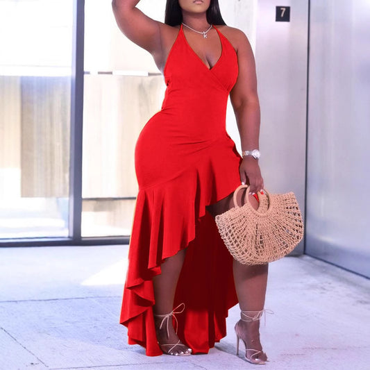 Sexy Maria Solid Color high low  Draped Dress