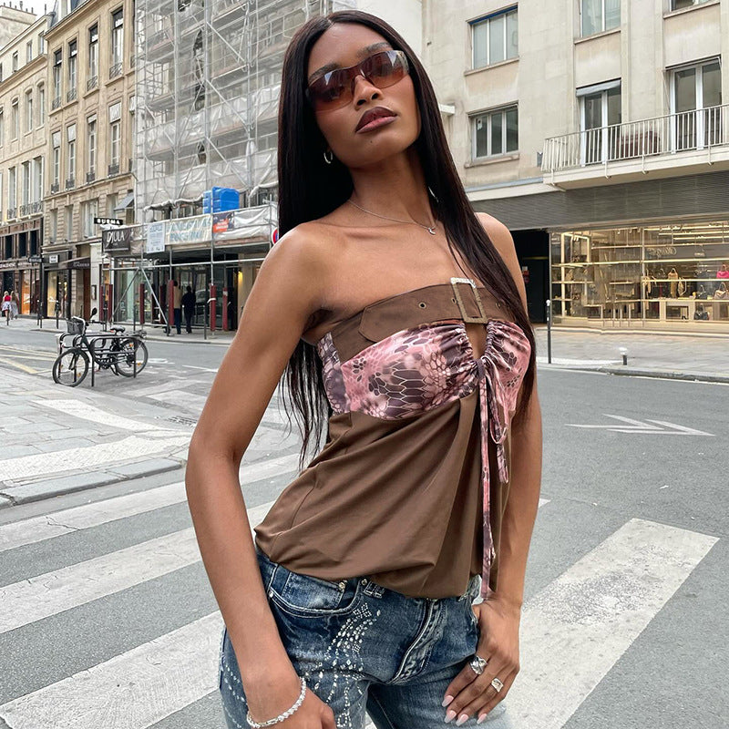 Summer Sexy Trendy Wild Stitching Tube Top Women Top