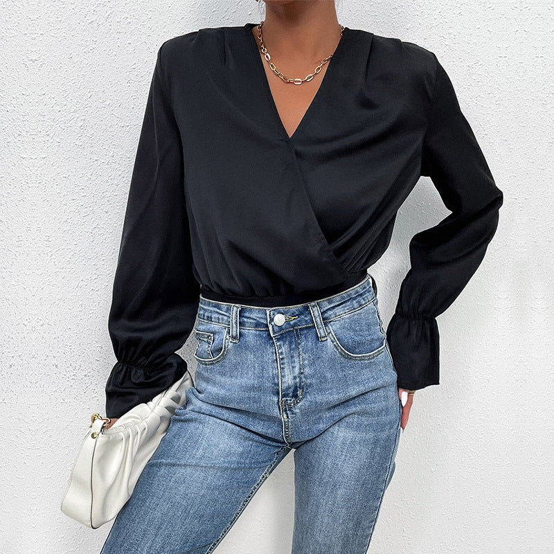 Women Clothing Spring Black Long Sleeve Tight Jumpsuit
