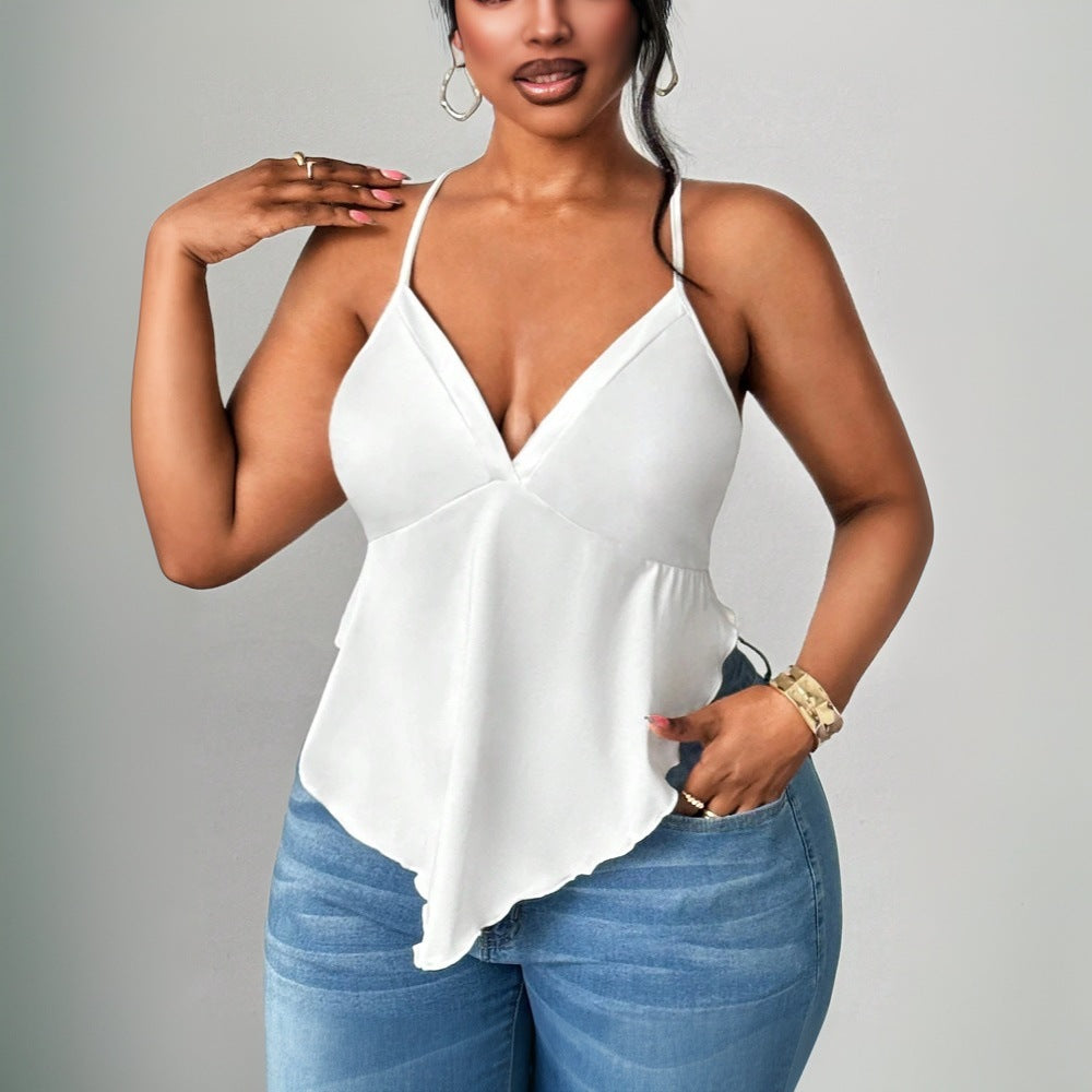 Plus Size Women Clothing Sexy Sling Vest Summer Backless Design Sleeveless Top