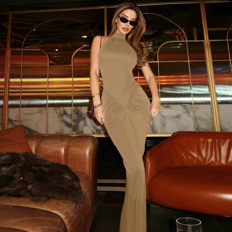 High Collared Halter Bodycon evening Dress