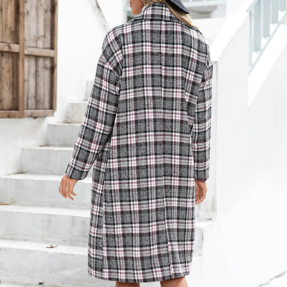Cashmere Houndstooth Woolen Coat Plaid Trench Coat