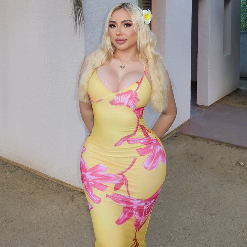 Pink Daisy yellow Maxi dress