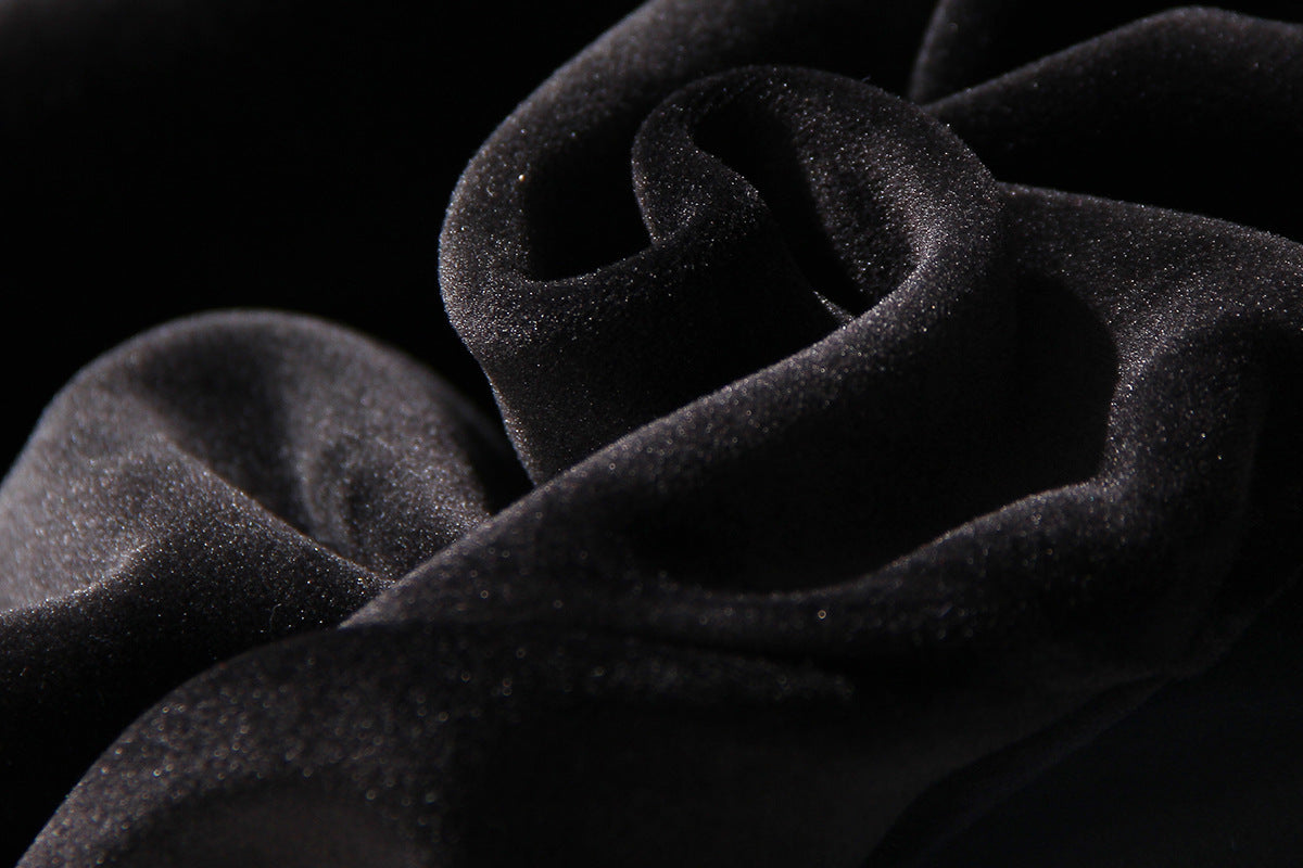 Black Velvet Hooded Multi Metal Zipper Sweater