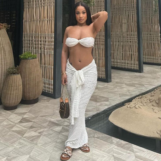 Lace up Skirt Cropped Sexy Bandeau Top Matching set