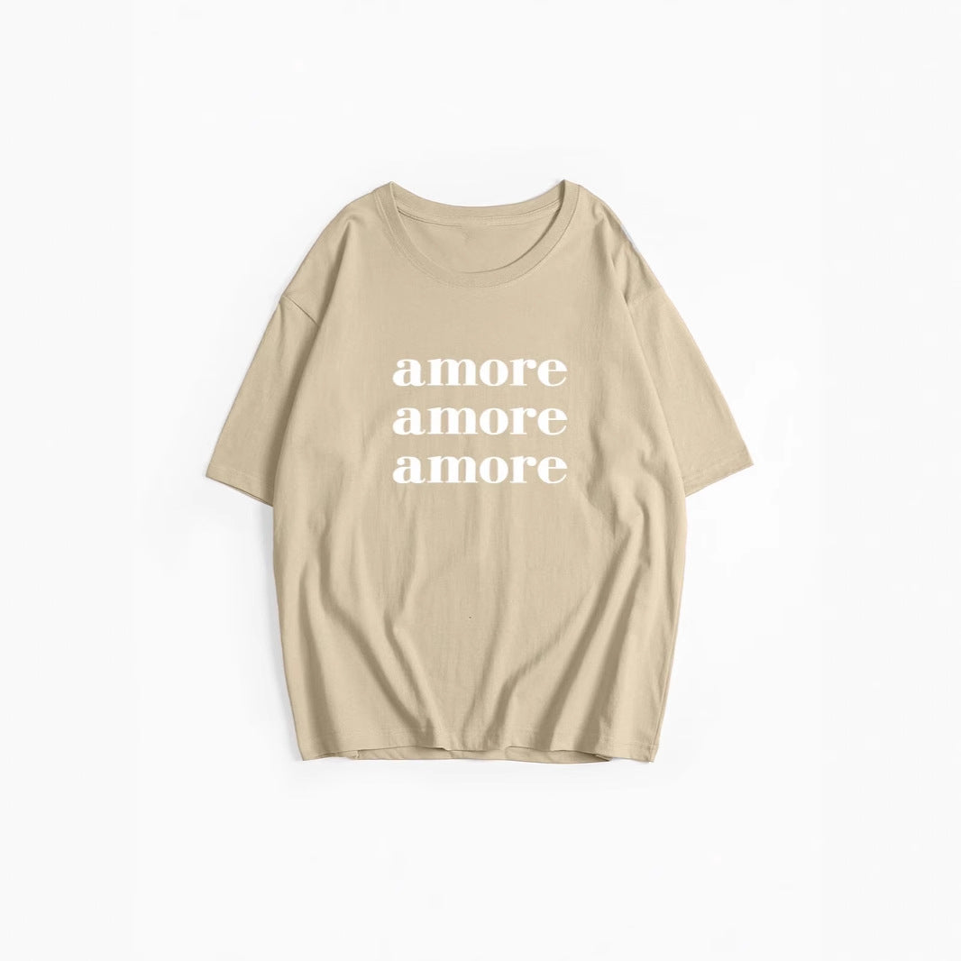 Printed T shirt Women Summer Loose round Neck Cotton Short Sleeve Top