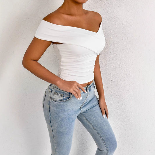 Summer Women Top Cross off Neck Bandeau Slim Fit Top