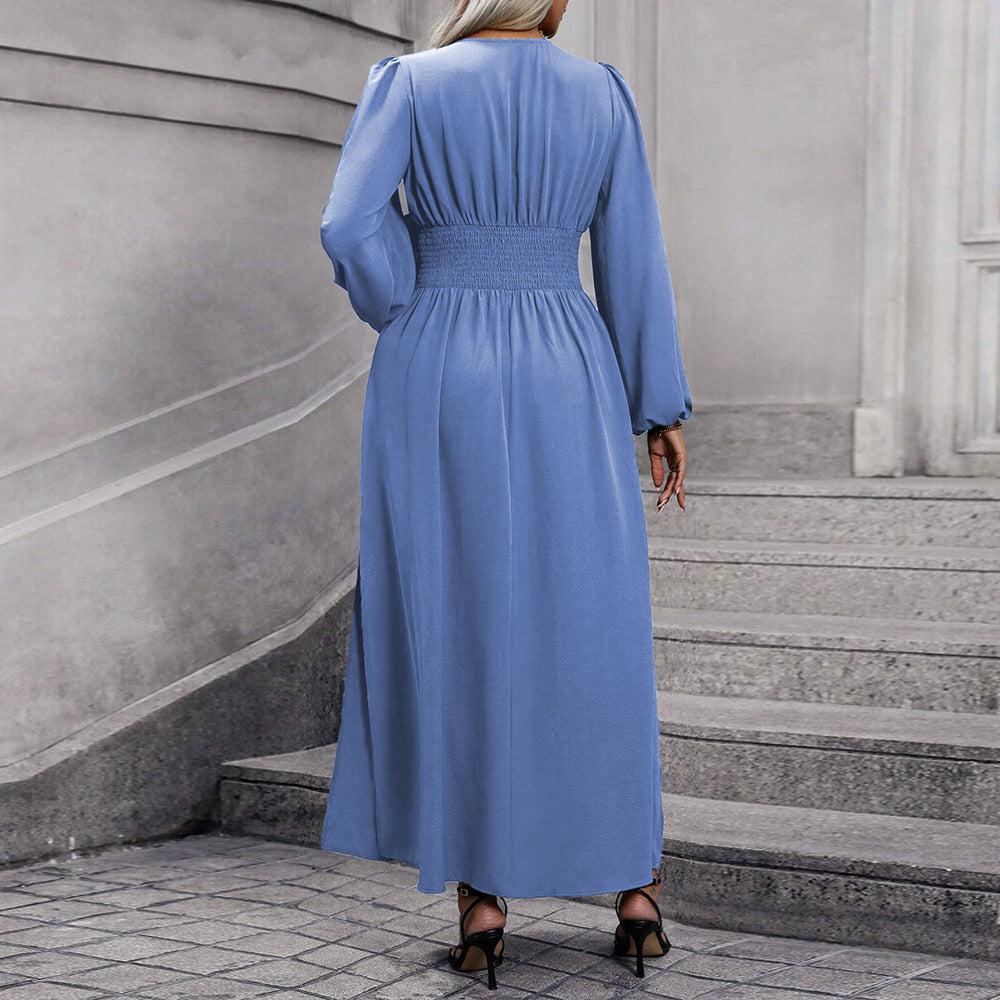 Sexy V Neck Bodycon Slit Long Sleeve Dress