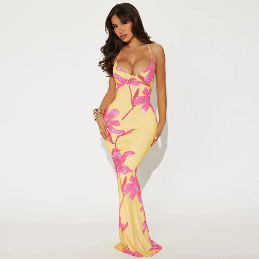 Pink Daisy yellow Maxi dress