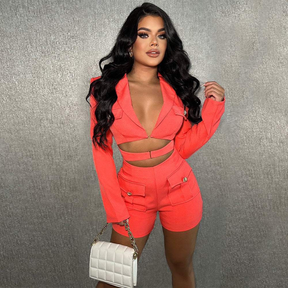 Sexy Deep V Plunge Solid Color Jumpsuit