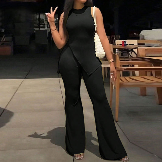 Plus Size Women Sexy Summer Sleeveless Top Wide Leg Casual Pants Two Piece Set