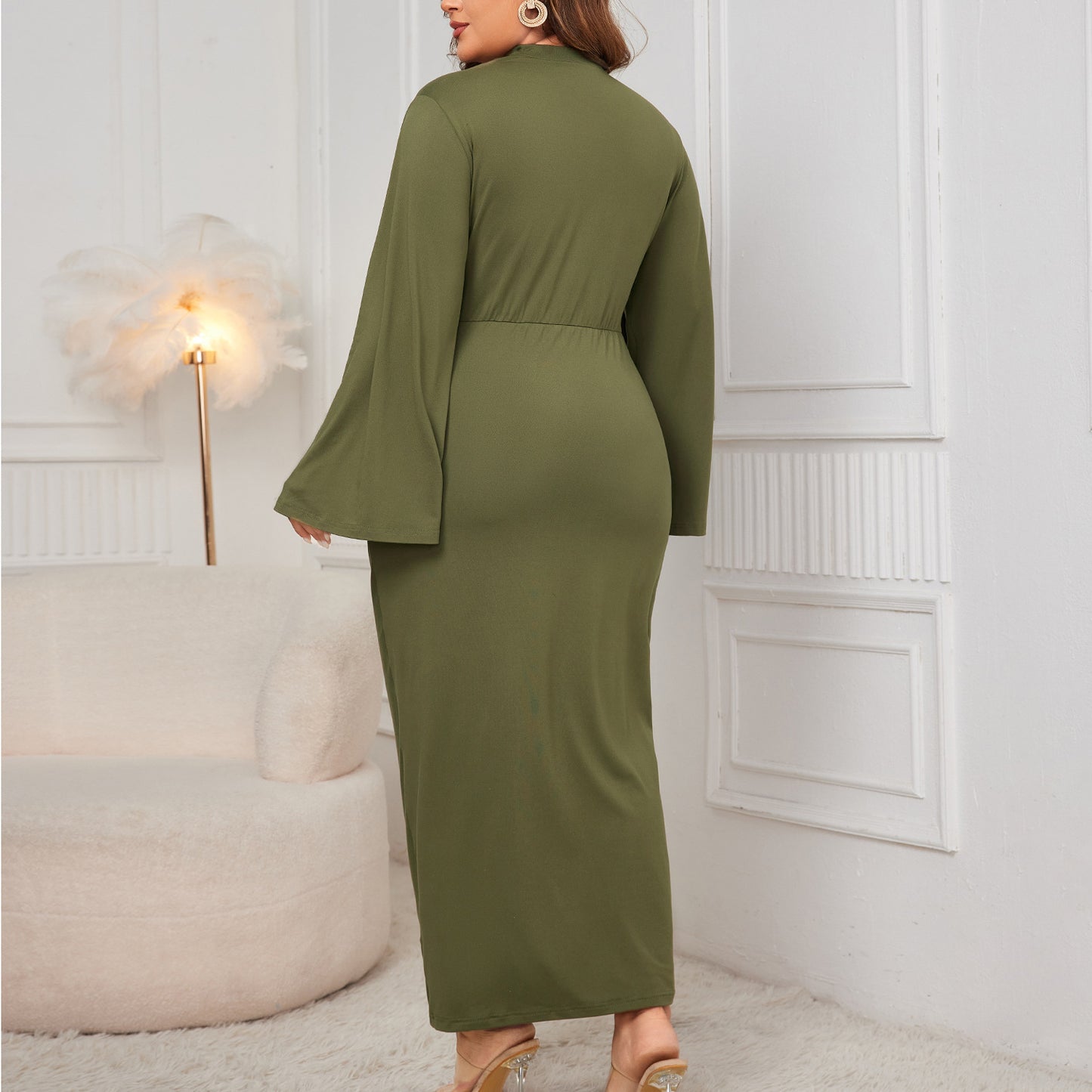 Solid Color Turtleneck low Slit Dress