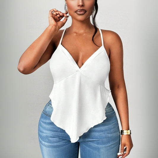 Plus Size Women Clothing Sexy Sling Vest Summer Backless Design Sleeveless Top