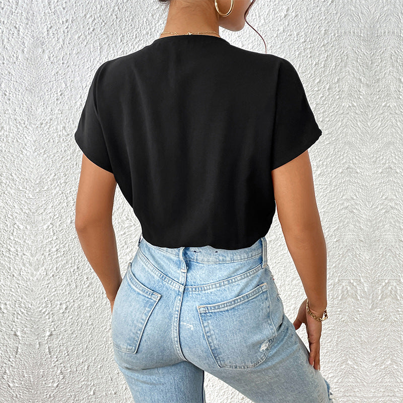 Summer Women Clothing Black Short Sleeve Jumpsuit