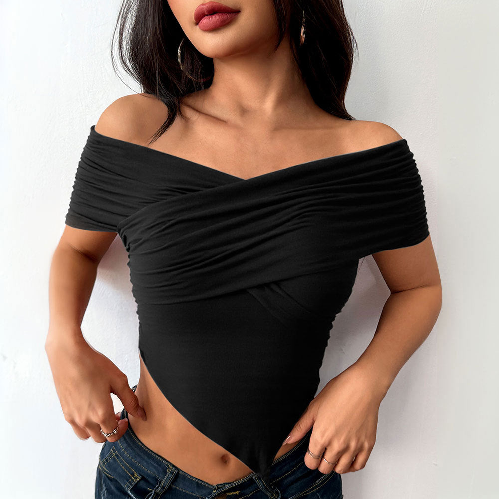 Women Clothing Adult Lady like Woman Sexy Design V neck T shirt Summer Slim Fit Slimming Short off Shoulder Top