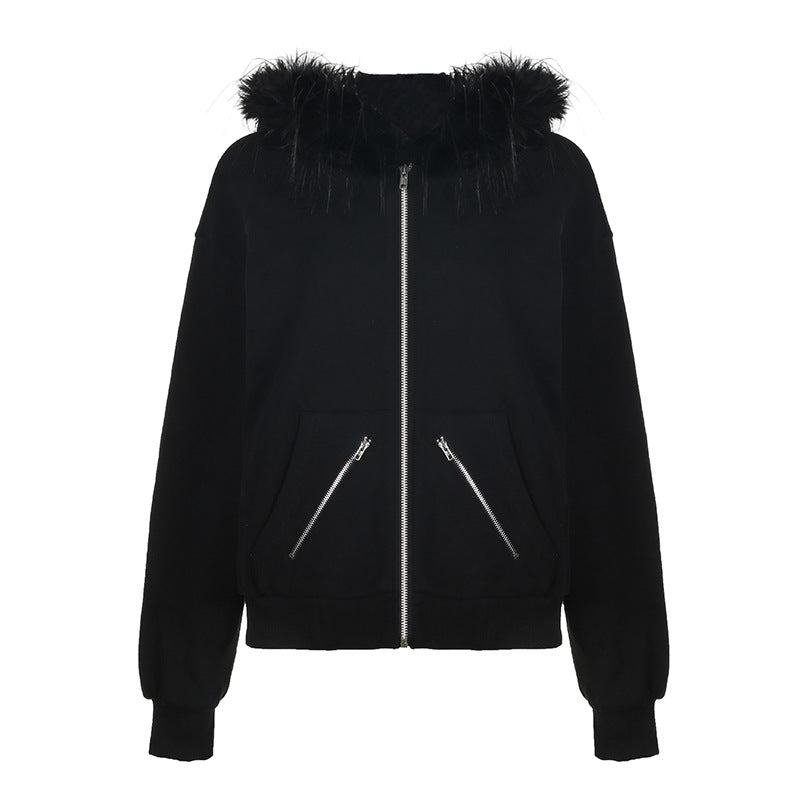 Fur Hooded  Loose Fit Jacket