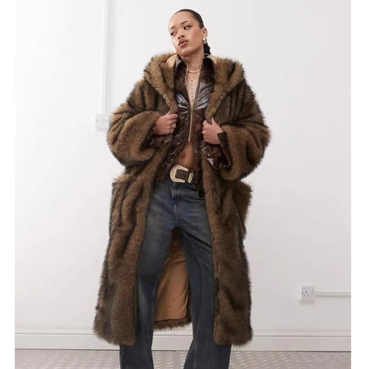 Faux Fur Hooded Coat