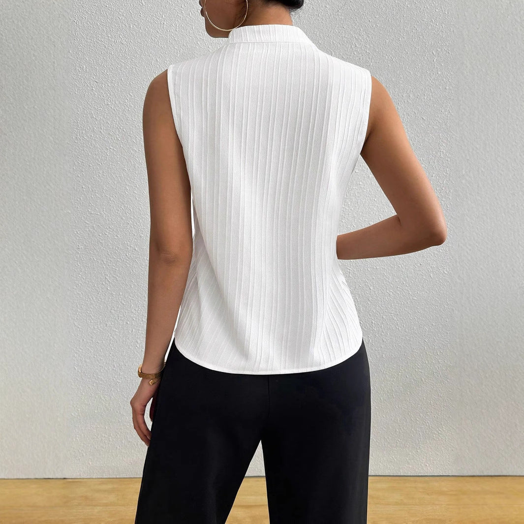 Summer Women Blouse Solid Color V neck Slim Fit Slimming Sleeveless Texture Short Sleeved Casual T shirt