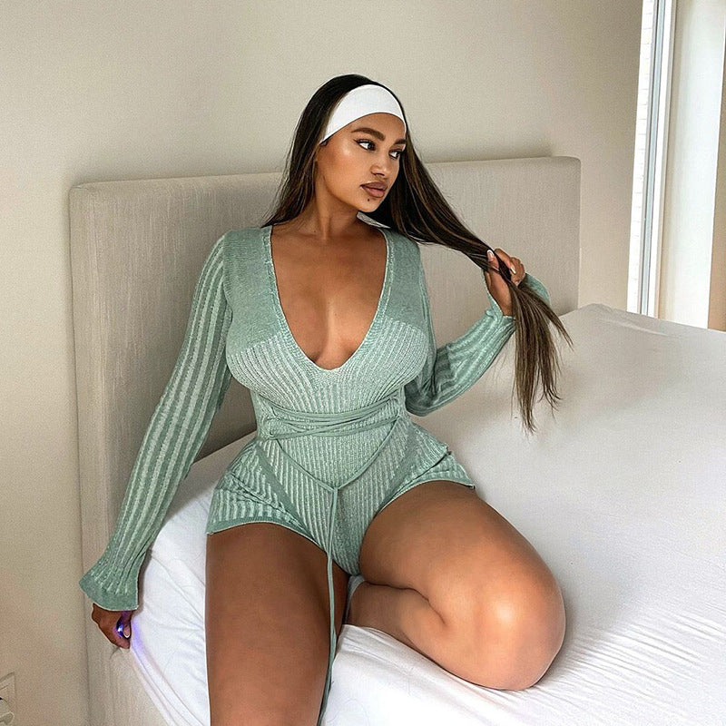 Solaya tied Deep V Playsuit
