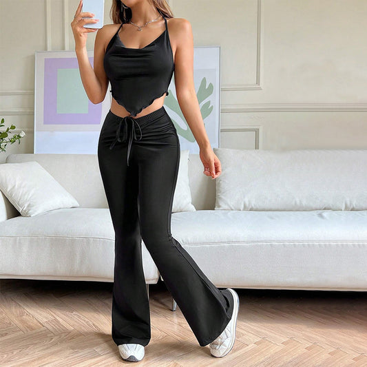 High Waist Flared Pants Summer Abdomen Control Black Mop Trousers Children