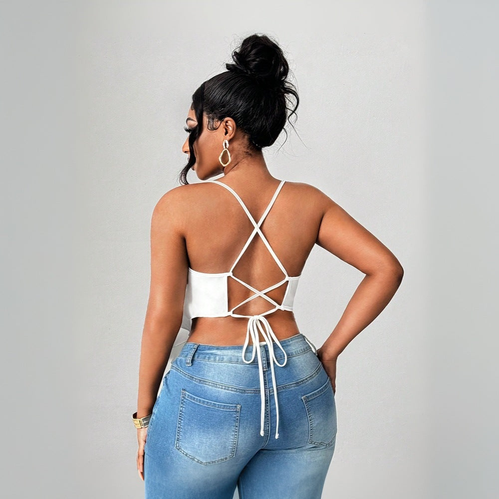 Plus Size Women Clothing Sexy Sling Vest Summer Backless Design Sleeveless Top