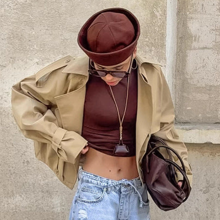 Khaki Collar Trench Jacket