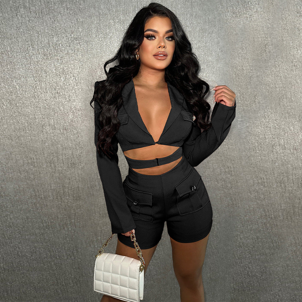 Sexy Deep V Plunge Solid Color Jumpsuit