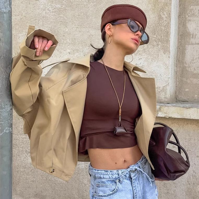 Khaki Collar Trench Jacket